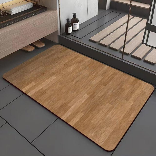 Rutschfeste Kieselgur Fußmatte von Yiran Furniture in Holzmaserung-Optik, B/B/H: 60 x 90 cm - Bild 1