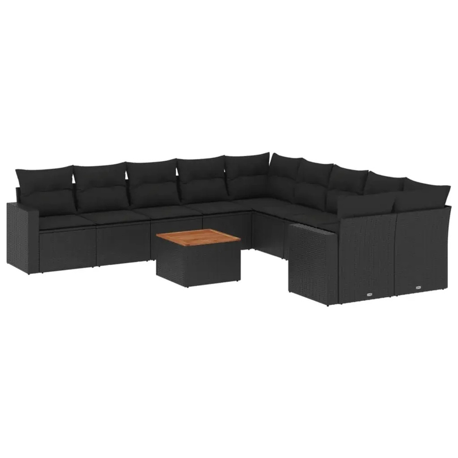 vidaXL 11-teilige Garten-Sofagarnitur aus Poly-Rattan und Akazienholz in Schwarz mit Kissen - Bild 2