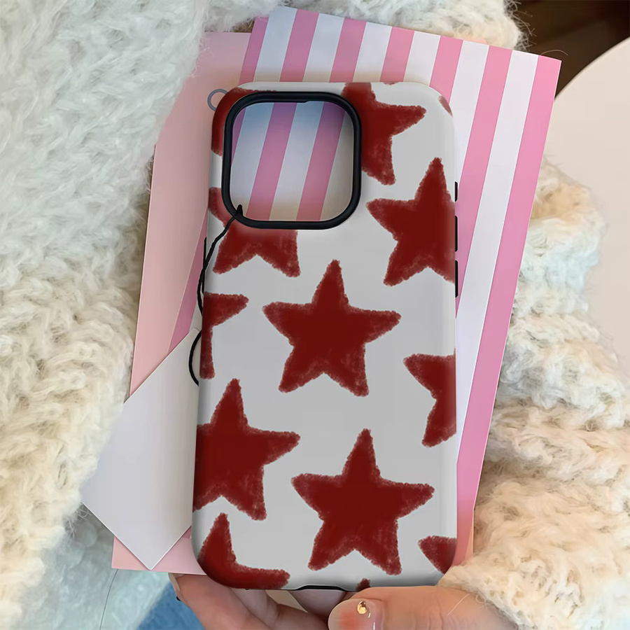 Handyhülle mit rotem Sternmuster für Apple iPhone 11 bis iPhone 17 Pro Max Plus mit doppelschichtiger Rückseite - Bild 4