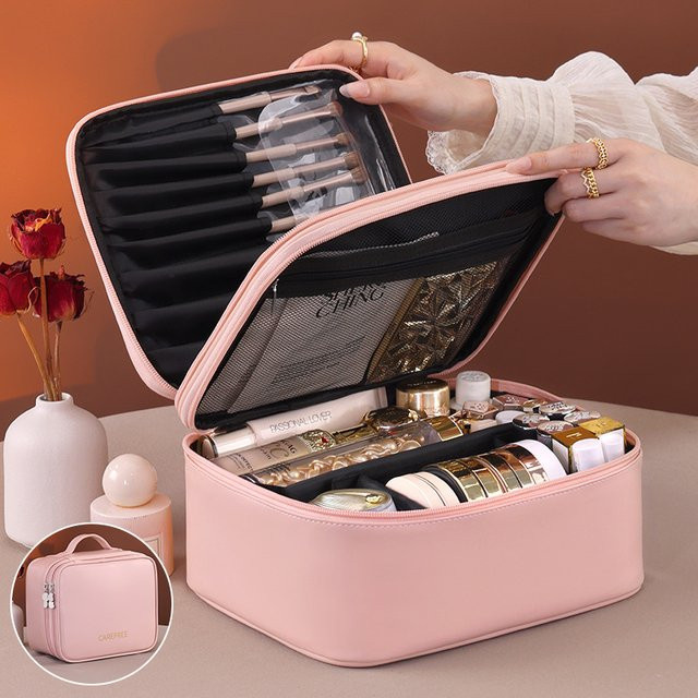 Multifunktionale Make-up-Tasche für Damen als Kosmetik-Organizer und Aufbewahrungsbox in Pink - Bild 1