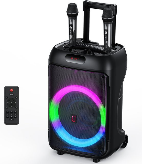 FanFun Karaoke-Maschine mit 2 kabellosen Mikrofonen, tragbarer Bluetooth-Lautsprecher mit RGB-Licht und PA-System in Schwarz - Bild 1