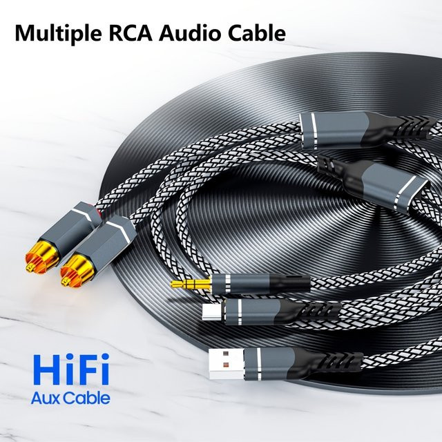 USB-C auf Dual-RCA Audio-Adapter mit 3,5-mm-Klinke in Schwarz für Heimkinosysteme und DVD-Player - Bild 1