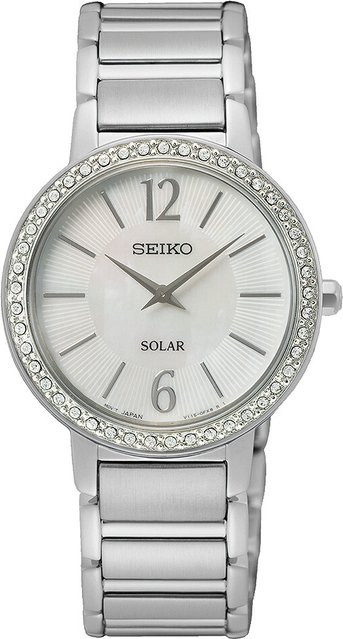 Seiko Damenuhr, Solar, Edelstahl, Perlmutt, 30 mm, 3 ATM - Bild 1