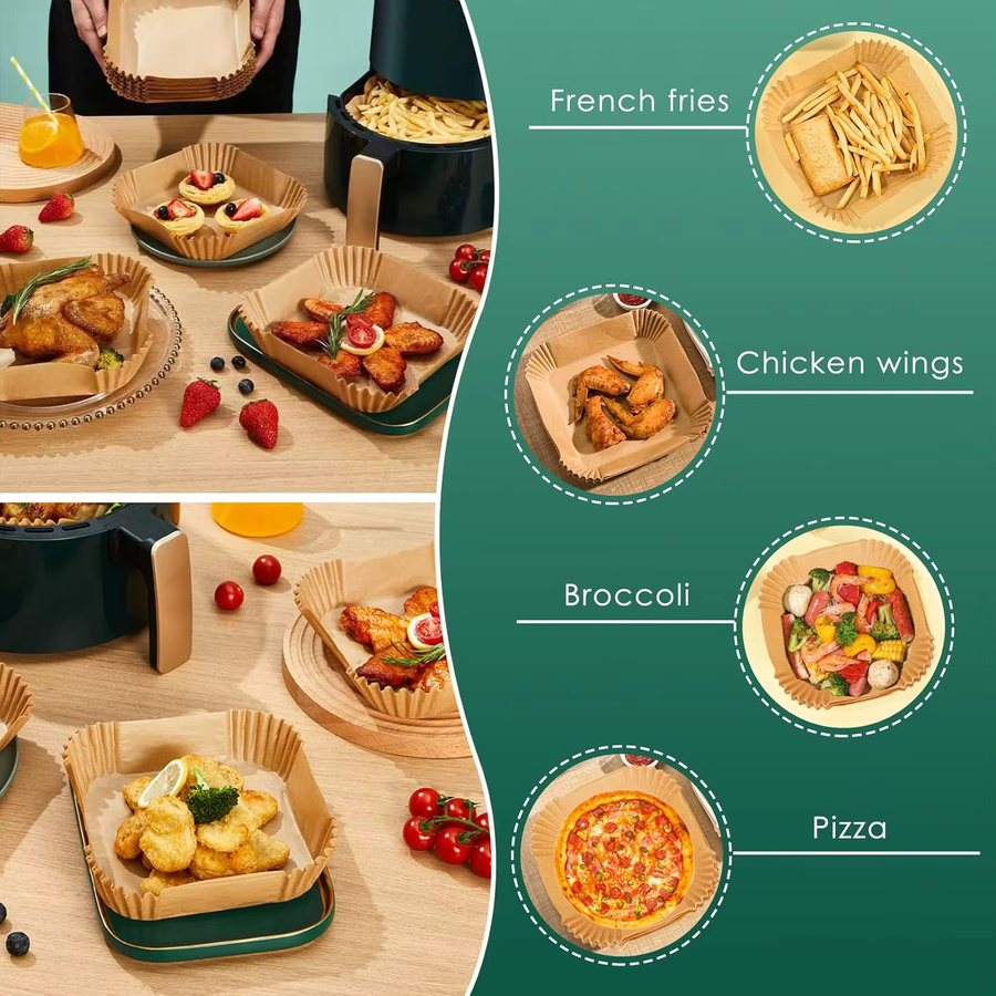 Quadratische Backpapierbögen aus Pergamentpapier für Ninja und COSORI Airfryer, braun, Breite: 20 cm - Bild 6