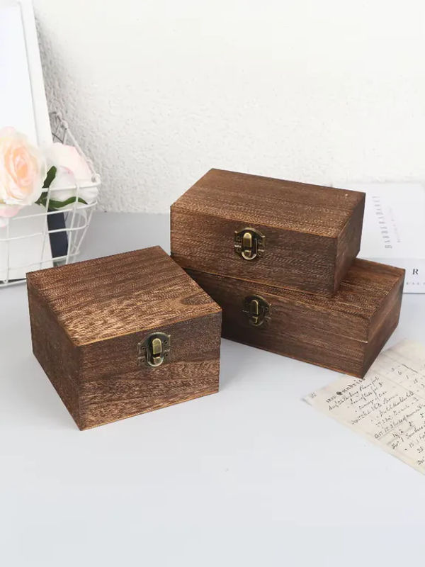 Ys Vintage Holzkiste mit Deckel und Scharnier, quadratische Aufbewahrungsbox aus Holz für Schmuck und Bastelarbeiten - Bild 7