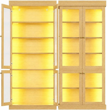 Merax Standhochschrank LED Glasvitrine in Naturbraun mit integrierter Beleuchtung, B/T/H: 40 x 40 x 180 cm
