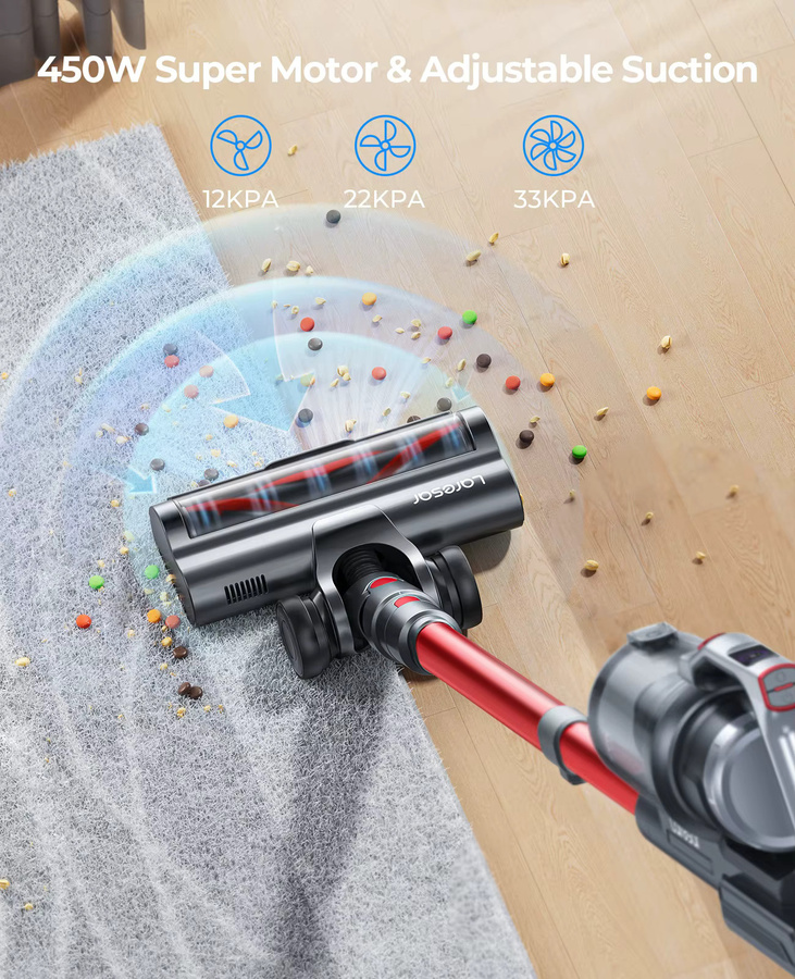 LARESAR Akku-Staubsauger mit 500 W und 38000 PA Saugkraft, kabelloses Smart-Home-Gerät mit abnehmbarem Akku und 55 Minuten Laufzeit - Bild 4