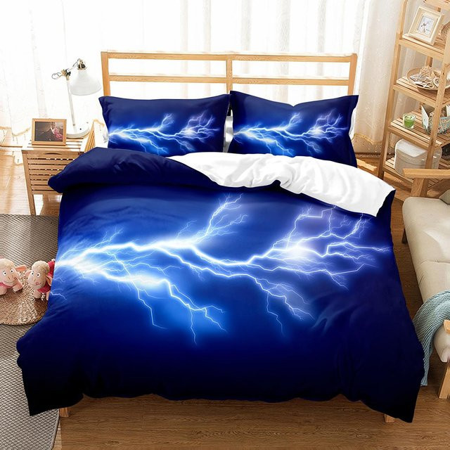 Flylo Lightning Bettwäsche-Set aus Polyester mit Kissenbezug, Blau, B/H: 135 x 200 cm - Bild 1