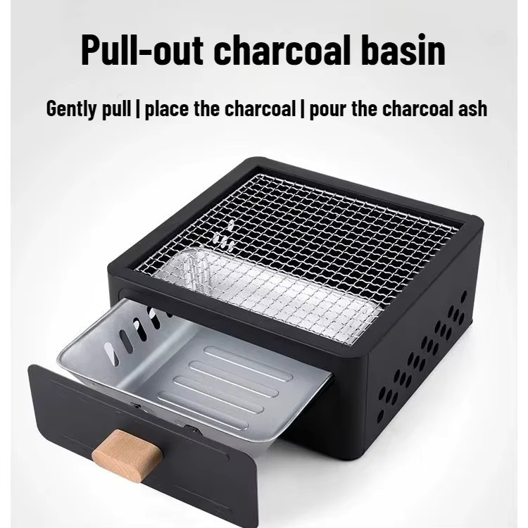 Quadratischer Holzkohlegrill für Outdoor und Camping in Schwarz oder Weiß, Tischgrill geschlossen, B/T/H: 31,0 x 31,0 x 15,5 cm - Bild 2