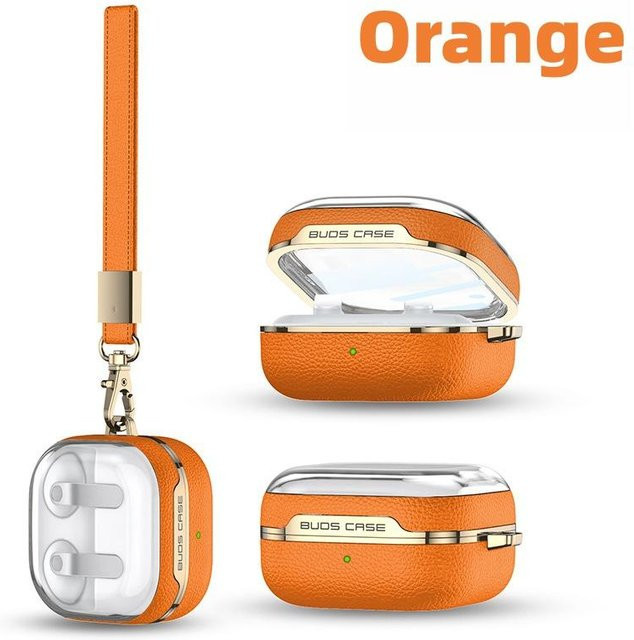 Samsung Galaxy Buds 4 Pro Schutzhülle mit Lederstruktur-Design und Lanyard in Orange - Bild 1