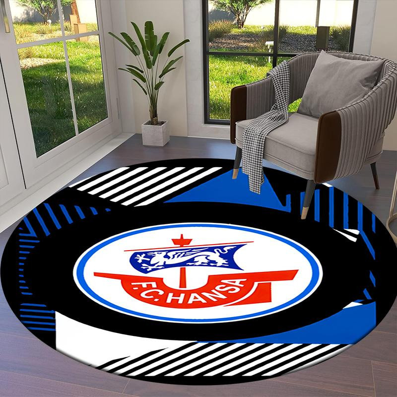 Runder Teppich FC Hansa Rostock, rutschfeste Bodenmatte aus Polyester für Wohnzimmer, Schlafzimmer und Spielzimmer, Durchmesser: 80 cm - Bild 3