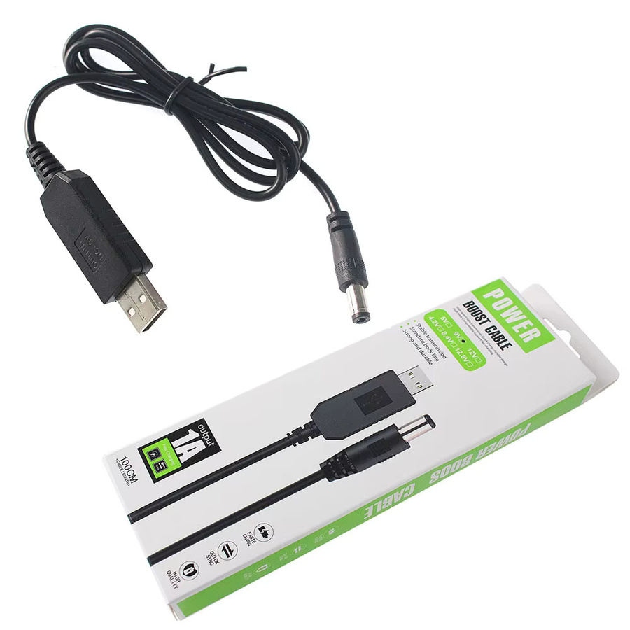 USB DC zu DC Step-up Boost Kabel Set mit 8-in-1 Adapter Konverter in Schwarz für 5V 9V 12V und 5,5mm x 2,1/2,5mm Stecker - Bild 2