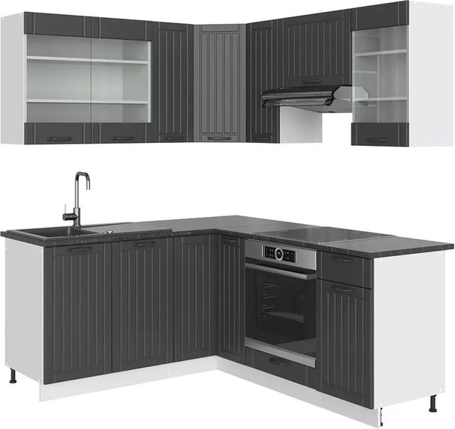 Vicco Fame-Line Eckküche im Landhausstil in Anthrazit und Weiß, B/T/H: 160 x 190 cm - Bild 1