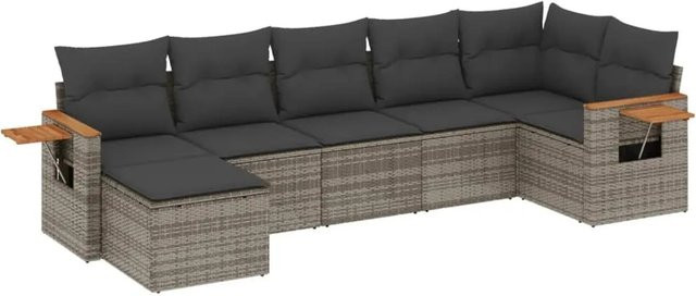 vidaXL 7-tlg Garten-Sofagarnitur in Grau aus Poly Rattan mit Kissen und Metallgestell - Bild 1