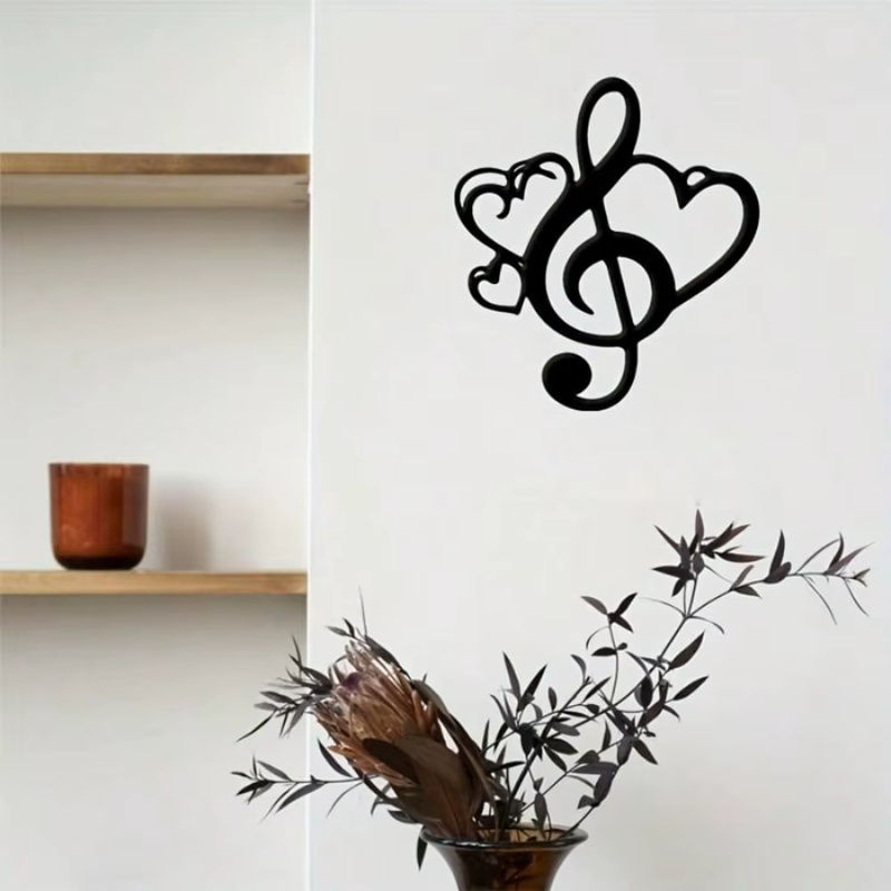 CIFBUY Musikalische Metall-Wandkunst mit Doppelherz und Violinschlüssel in Schwarz - Bild 2
