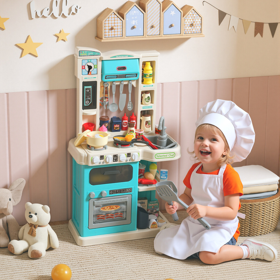 AIYAPLAY Kinderküche Spielküche mit Ofen Spüle Licht-und Soundfunktion Grün Spielset für 3-6 Jahren - Bild 2