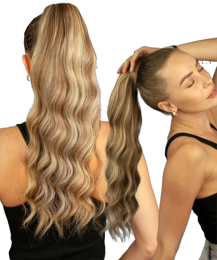 Yelo Pferdeschwanz-Echthaarverlängerung, Remy-Haar, blond, gewellt - Bild 4