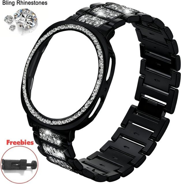 LUJING Uhrenarmband Edelstahl, Diamant, Kristall, Schwarz, Unisex - Bild 1