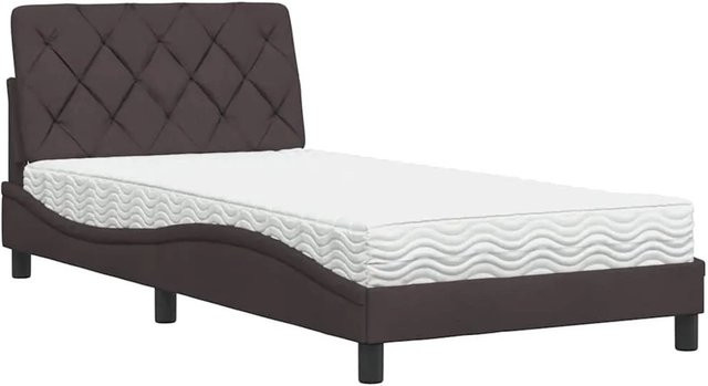vidaXL Bett mit Matratze in Dunkelbraun und Weiß, modernes Polsterbett aus Stoff und Holz, B/T/H: 100 x 200 cm - Bild 1