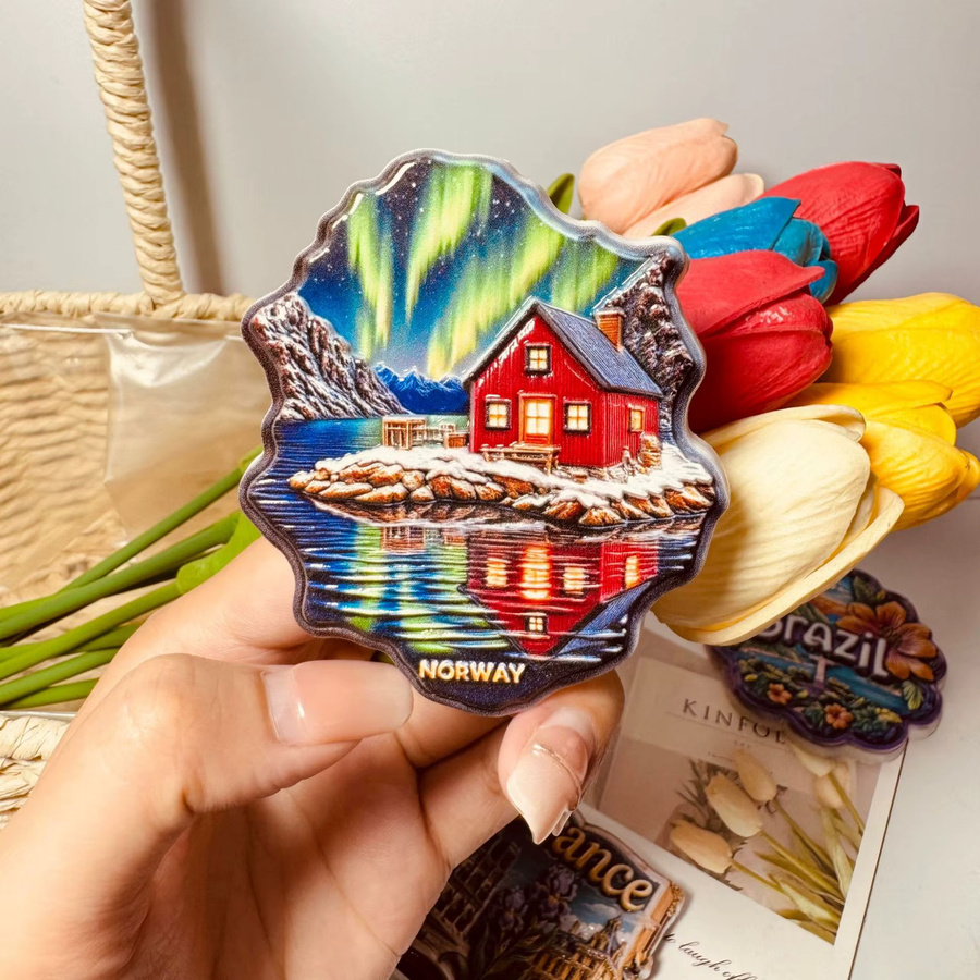 Norwegen Lofoten Fischerhütte 3D Harz Kühlschrankmagnet in Mehrfarbig als maritimes Reise-Souvenir und Sammlerstück - Bild 2