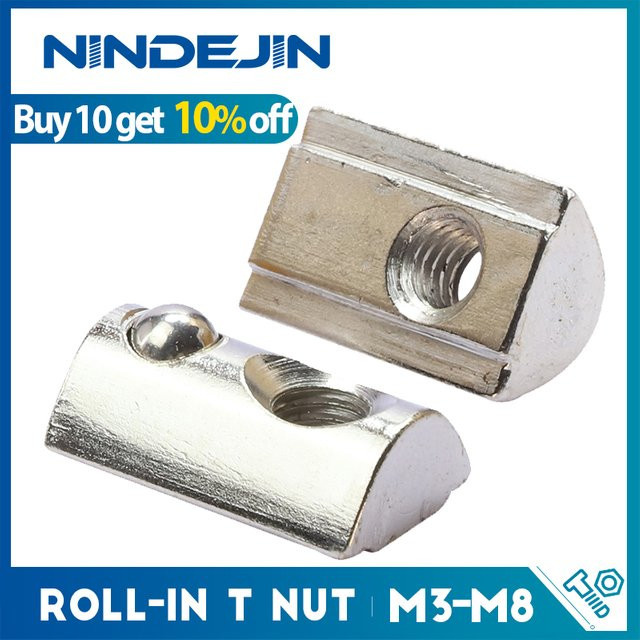 NINDEJIN Roll-in T-Nutensteine aus Kohlenstoffstahl für Aluminiumprofile der Serie 20, 30, 40 und 45 in Silber - Bild 1