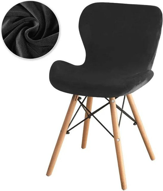 Yiran Stuhlbezug aus Samt in Schwarz, elastischer Schutzbezug für Ameisen- und Schmetterlingsform Stühle, waschbar - Bild 1