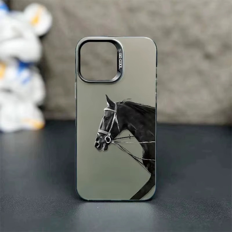 Galvanisierte TPU-Handyhülle mit Kriegspferd-Muster für Apple iPhone (Modelle: 17 Pro Max, 16, 15, 14, 13, 12, 11, Xs, Xr, X, 7, 8, Mini, Plus, Pro Max, SE) in Schwarz - Bild 3