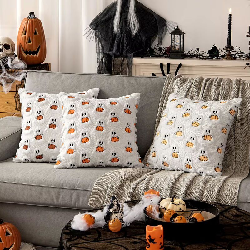 APWIKOGER Halloween Kissenbezug mit Geist und Kürbis aus weichem Plüsch, B/B: 45 x 45 cm - Bild 3
