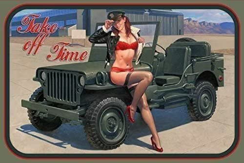Vintage Metall Blechschild MINISO Pinup Girl Take Off Time Retro Wanddeko Mehrfarbig - Bild 1