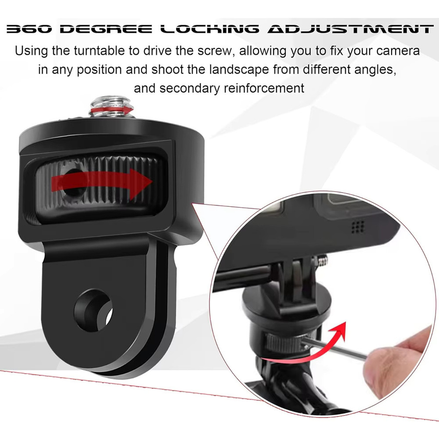 EXSKOF Aluminium Stativ Mount Adapter für GoPro Hero 13 12 11 10 9, Insta360 X2 X3 X4 X5 und DJI Osmo Action, Schwarz - Bild 3