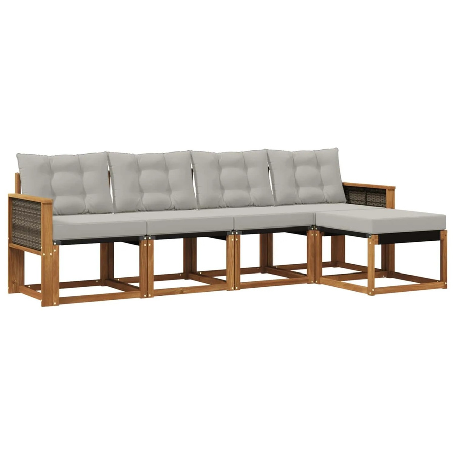 vidaXL Outdoor-Sofagarnitur aus Akazienholz mit Textilene und 5 Kissen, Hellgrau - Bild 2