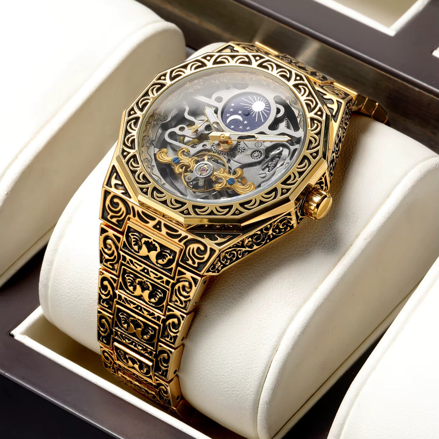 Forsining Armbanduhr, Automatik, Mondphase, Gold, Edelstahl, Herren - Bild 2