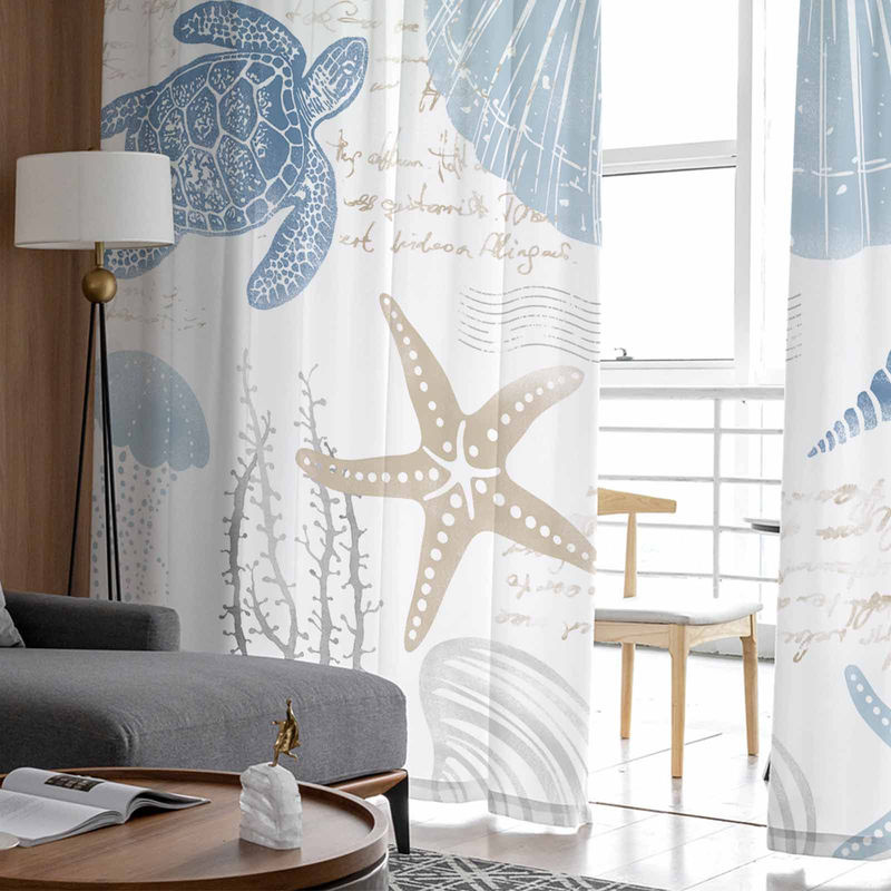 Transparente Tüll-Vorhänge Super Six mit maritimem Design in Blau, Breite: 135 cm, Höhe: 160 cm - Bild 5