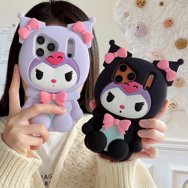 Sanrio Kuromi 3D Handyhülle aus weichem Silikon in Lila für iPhone 11 bis iPhone 17 Pro Max - Bild 1