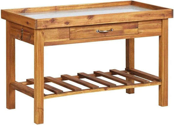 vidaXL Pflanztisch aus Akazien-Massivholz mit Zink-Arbeitsplatte in Braun, B/T/H: 100 x 60 x 50 cm