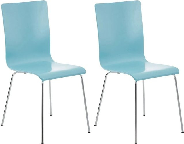 2er Set DELUKE Besucherstuhl TUNIS Konferenzstuhl und Bürostuhl aus Holz und Metall in Hellblau, B/T/H: 43 x 47 x 87 cm - Bild 1