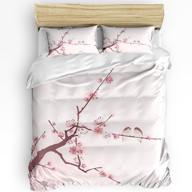 Wucifang Bags Bettwäscheset Japanisches Mount Fuji Sakura Design, 3-teilig, Pink, B/H: 180 x 210 cm - Bild 1