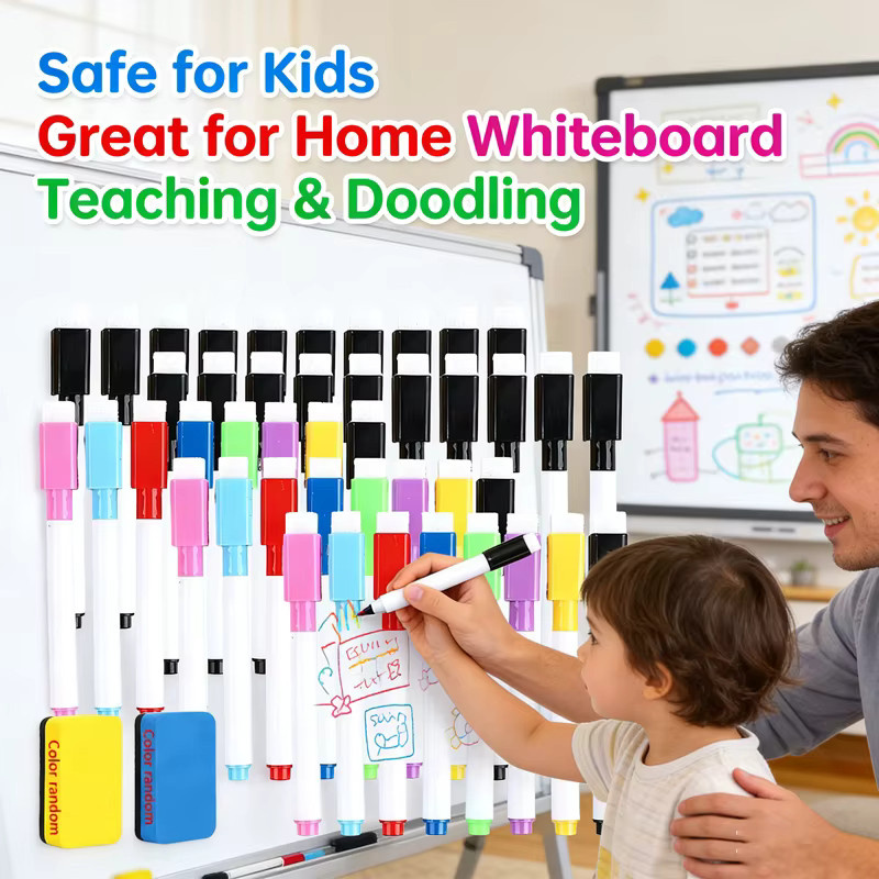 Whiteboard-Marker Set mit magnetischem Radierer, trocken abwischbar, Bullet-Spitze, 8 Farben (Schwarz und Mehrfarbig) - Bild 2