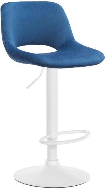 DELUKE Barhocker JAKSON Barstuhl mit Lehne aus Samt in Blau und Weiß, drehbar mit Metallfuß - Bild 1