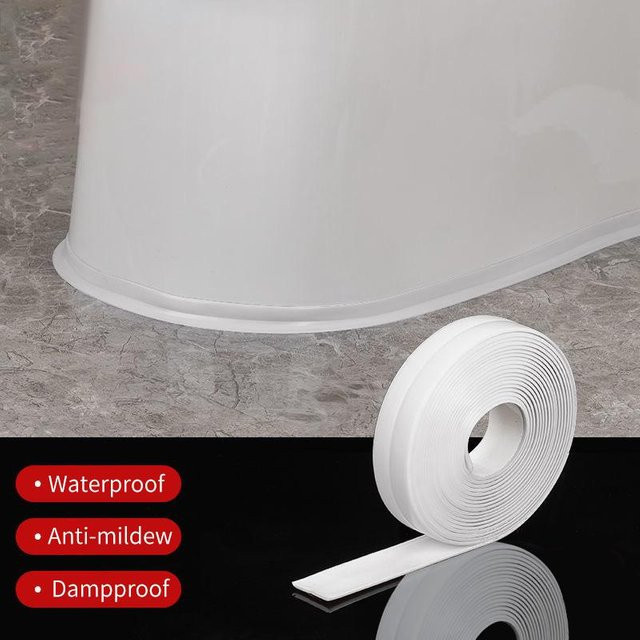 YULIN Selbstklebendes Duschbad-Dichtungsband in Weiß, Wasserdichtes Dichtungsband für Badezimmer und Küche, Schimmelresistent, Breite: 3,8 cm, Länge: 3,2 m - Bild 1