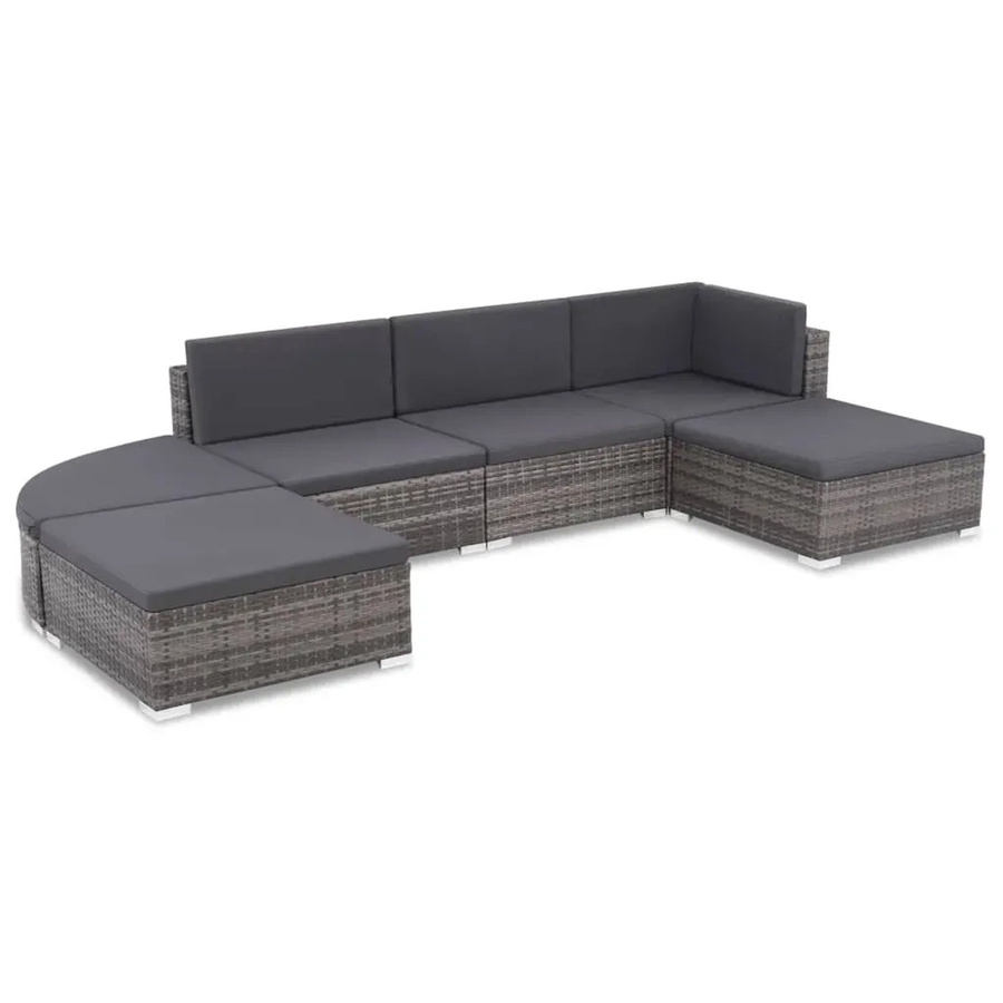 vidaXL 6-teiliges Garten-Lounge-Set aus Poly-Rattan in Grau mit Kissen und pulverbeschichtetem Stahlrahmen - Bild 2