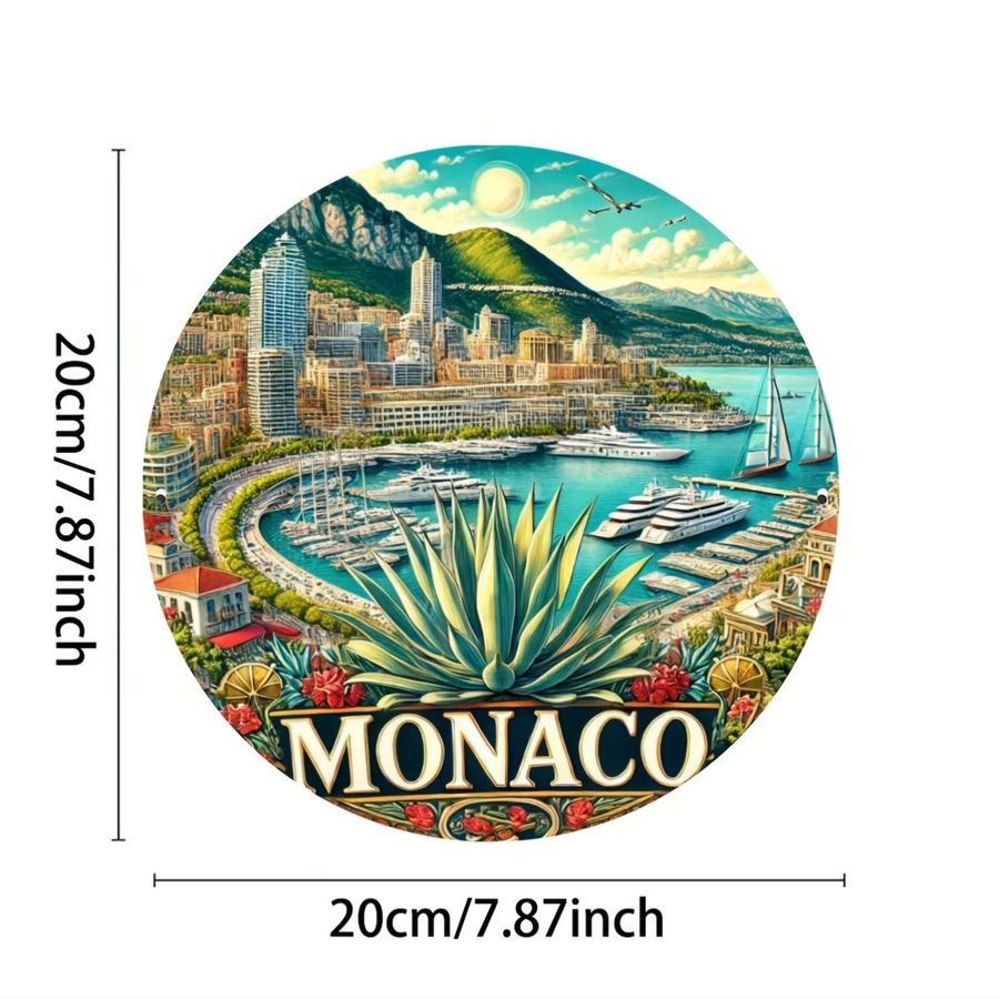 Monaco Vintage Rundes Metallschild aus Aluminium von Potdemiel, Multicolor, Durchmesser: 20 cm - Bild 2