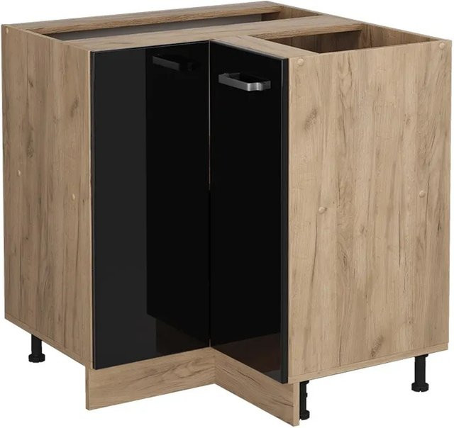 Vicco Eckunterschrank R-Line Küchenschrank in Schwarz und Eiche mit Goldakzenten, Höhe: 87 cm - Bild 2