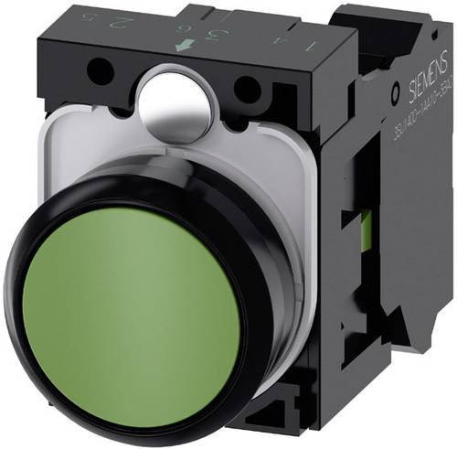 Siemens Drucktaster 3SU1100-0AB40-3BA0 mit rundem Frontring aus Kunststoff in Schwarz und Grün - Bild 1