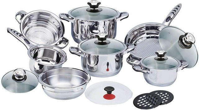 Michelino 16-teiliges Edelstahl Kochtopf-Set mit Glasdeckeln in Silber - Bild 1