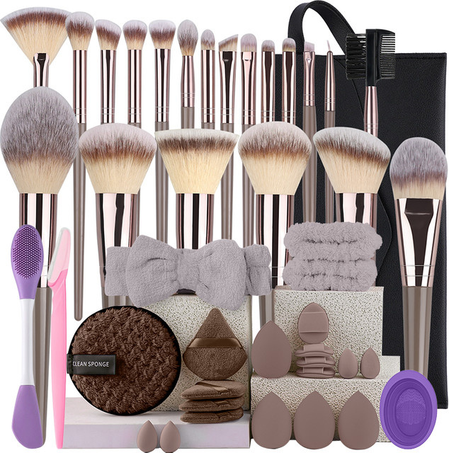 RUNTOIN Make-up-Pinsel Set, 3-20-teilig, mit Beauty-Schwamm, Braun, Unisex - Bild 1