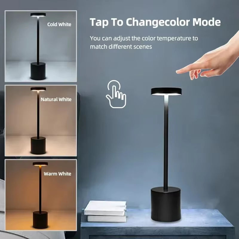 ATcomm LED Tischlampe mit Touch-Sensor, wiederaufladbare kabellose Desktop-Nachtlicht und Leselampe mit 3 einstellbaren Farbmodi - Bild 2