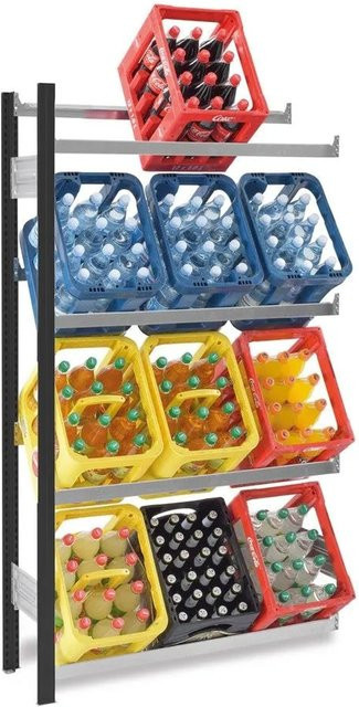 PROREGAL Getränkekistenregal Stecksystem T-Profil in Anthrazit/Verzinkt, H x B x T: 175 x 100 x 30 cm, 4 Ebenen mit 100 kg Fachlast für 12 Getränkekisten - Bild 1