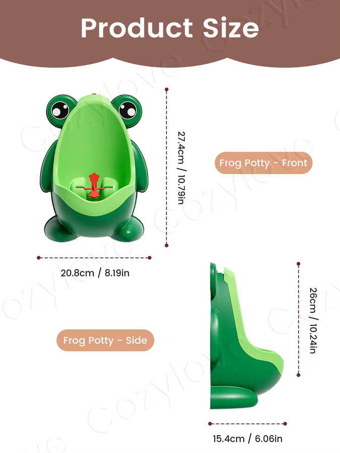 Kisslanding Wandmontiertes Baby-Urinal für Jungen mit Cartoon-Frosch-Design und Zielspiel, Farben: Grün oder Blau - Bild 2