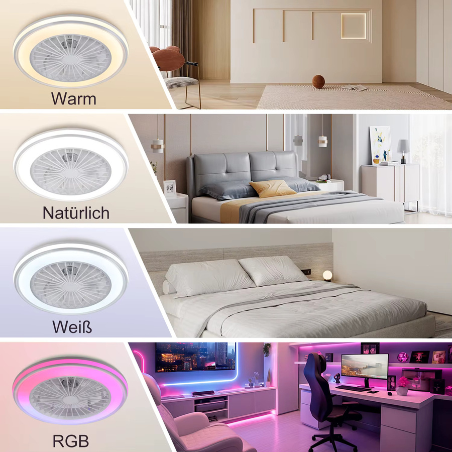 Oyajia RGB LED Deckenventilator mit Fernbedienung und App-Steuerung, 60W, Weiß - Bild 3